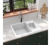 Fregadero de cocina doble seno con rebosadero granito blanco