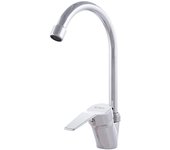 Grifo cocina latón/zinc, cromado, agua caliente-fría, latiguillos, caño alto, monomando [qli-fa-8704]