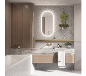 Oval line led premium espejo con marco dorado, 100x50 cm, interruptor y almohadilla antivaho