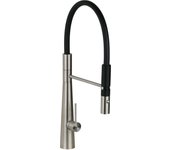 Mezclador de fregadero de cocina de acero inoxidable con ducha de mano extraíble y caño negro pollini ak0081 - acero inoxidable