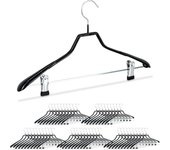 Relaxdays pack de 50 perchas ropa antideslizantes con pinzas, metal y pvc, negro, 42 cm