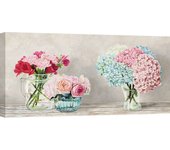 Cuadro con flores de colores pastel, estampado sobre lienzo - remy dellal, fleurs et vases blanc – 100x50 cm