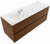 Mondiaz vica dlux 130cm mueble de baño color rust con 2 cajones. con lavabo cloud izquierda sin orificios color frappe