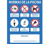 Señales de obligación normas de la piscina, sí hay socorrista sekureco