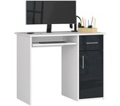 Escritorio: un cajón, 1 puerta, 3 estantes, blanco | grafito brillante, 90 cm, alto: 74 cm, fondo: 50 cm,