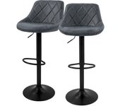 Juego de 2 taburetes de bar tapizados en piel sintética antracita con respaldo y reposapiés regulables en altura 62-82 cm ml-design