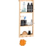 Relaxdays estantería baño, 3 baldas, 3 ganchos, bambú, 70x28,5x10 cm, para colgar, ducha jardín, estante aseo, natural