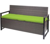 Banco de polirratán de 3 plazas hwc-f39, banco de jardín banco arcón, compartimento de almacenaje cojines de asiento ~ gris moteado, cojines verdes