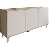 Aparador annina, bufé de salón, aparador de salón, despensa de cocina, 154x40h72 cm, roble y blanco