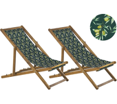Beliani conjunto de 2 hamacas plegables anzio con telas de recambio motivo floral madera de acacia marrón claro