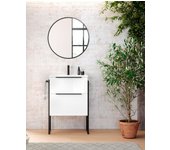 Mueble de baño al suelo con lavabo cerámico | 90 cm | 2 cajones con cierre amortiguado y organizador | blanco brillo