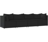 Juego de jardín con cojines 4 piezas | conjunto de comedor | conjunto de descanso ratán sintético negro cfw575857