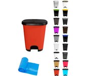 Cubo basura plástico moderno | apertura con pedal | cubo reciclar | 27 litros + bolsas (negro - rojo)