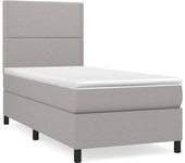 Cama con somier tapizado y colchón de tela gris claro 90x200 cm