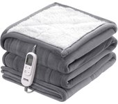 Vevor manta eléctrica de flanela y lana de oveja 130x180 cm, 9 configuraciones de tiempo, 6 niveles de calor, apagado automático 8h, gris