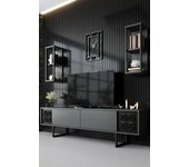 Mueble de televisión kaus, aparador de salón, mueble bajo para tv, base de pared equipada, 180x30h48 cm, antracita y negro