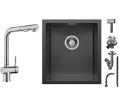 Cecipa max fregadero encastrable de inox 40*44cm - fregadero de 1 seno +grifo de cocina cepillado con mezclador de mano ducha extraíble con 2 chorros
