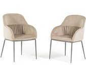 Set de 2 butacas tapizadas tecla en terciopelo beige con patas de metal tórtola