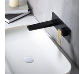 Imex - grifo monomando lavabo empotrado | grifo baño mezclador agua fria y caliente | serie suecia | color negro oro brillo