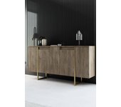 Aparador arta, bufé de salón, aparador de salón, despensa de cocina, 160x35h80 cm, nogal y oro