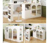 Mueble bar giratorio - 3 puertas y estantes de almacenamiento - madera mdf y vidrio - para comedor o sala - blanco