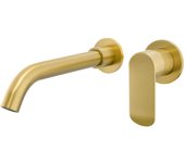 Valaz grifo lavabo empotrado redondo monomando oro mate con protección pvd con caño 21cm - serie tuejar