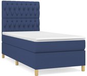 Cama somier tapizada con colchón de tela azul 90x200 cm