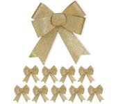 Relaxdays pack 10 lazos gigantes, decoración para regalo de cumpleaños o navidad, con purpurina, tamaño grande, dorado