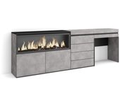Amueblate online, tocador, dormitorio habitación, 234x75x35 cm, con cajón, chimenea eléctrica, cómoda, cajonera, cemento