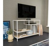Mueble de televisión ivette, aparador de salón, mueble bajo para tv, base de pared equipada, 120x39h75 cm, blanco y roble