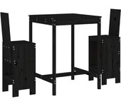 Set de mesa y taburetes altos jardín 3 pzas madera pino negro