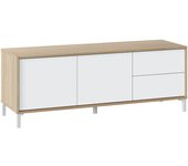 Alva mueble tv, aparador para televisión con 2 puertas, mueble tv para salón, mueble tv, aparador para salón, 130x41h47 cm, roble y blanco