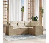 Juego de sofás jardín con cojines 4 piezas | conjunto de jardín de ocio | set de comedor de jardín ratán sintético beige cfw707564
