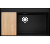 Primagran fregadero cocina negro metallic 88x50cm, fregadero granito 1 seno + sifón + tabla de cortar, fregadero sobre encimera al mueble 90cm - oslo