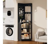 Mueble de baño con tira de luz, mueble de baño, mueble de esquina con compartimento de almacenaje, compartimento abierto con ganchos, con estantes reg