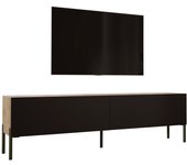 Mueble tv: roble wotan / negro mate, patas negras, 170 x 52 x 32 cm