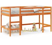 Cama individual| cama alta de niños con escalera madera maciza marrón 90x190 cm cfw90065