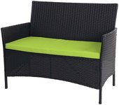 Banco de jardín halden poly rattan, asiento de banco ~ antracita, cojines verdes