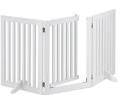 Relaxdays barrera seguridad niños y animales, valla protección mascotas, puerta, 70x154cm, plegable, 3 paneles, blanca