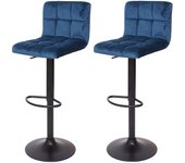 Juego de 2 taburetes de bar hwc-g87, taburete de bar, regulable en altura ~ terciopelo azul petróleo, base negra