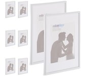 Relaxdays marcos fotos, pack de 8, formato a4, horizontal o vertical, colgar en pared o sobremesa, con paspartú, blanco
