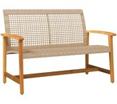 Banco de jardín | banco de exterior | silla de jardín madera de acacia y ratán pe beige 112 cm cfw402233