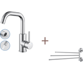 Mezclador lavabo auralum max,giratorio 360°,con aireador desmontable,cromado+toallero inoxidable 304 con 3 barras giratorias 180°, cepillado (40cm)