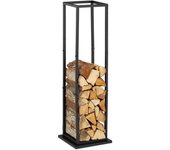 Relaxdays leñero alto de metal, soporte de leña, estantería para secar troncos, chimenea, estufa, 121x35x35 cm, negro