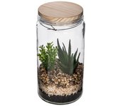 Atmosphera - terrario con planta artificial - maceta de cristal y tapa de madera - h22 cm - modelo 1