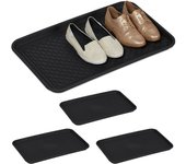 4 bandejas zapatos grandes, relieve, anti goteo, zapatero, boot tray, recibidor, pp, 3 x 60 x 40 cm, negro
