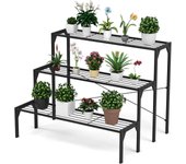 Costway soporte de metal para plantas de 3 niveles en forma escalera, estante multifuncional expositivo para flores decoración interiores y exteriores