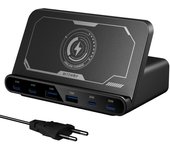 Estación de carga por inducción para teléfono móvil, cargador inalámbrico rápido con 6 puertos usb