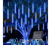 Luces solares de navidad para exteriores, luces solares de lluvia de meteoritos, decoraciones navideñas, azules (10 tubos, 50 cm, 360 led)