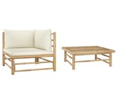 Vidaxl set de muebles de jardín 2 piezas bambú y cojines blanco crema